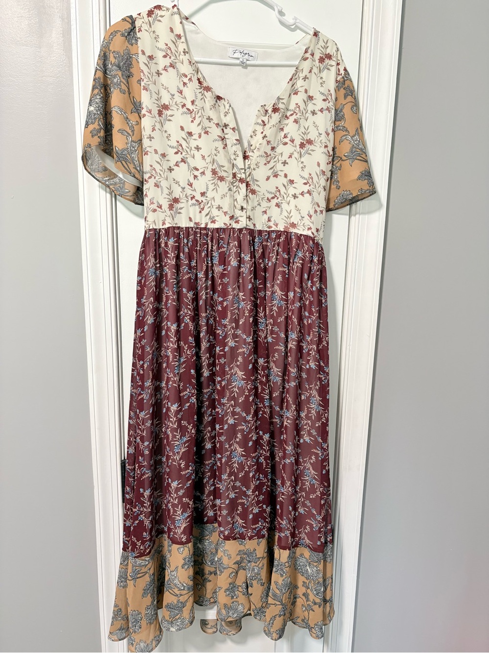 Polagram Multi-Color Floral Patchwork Midi Dress